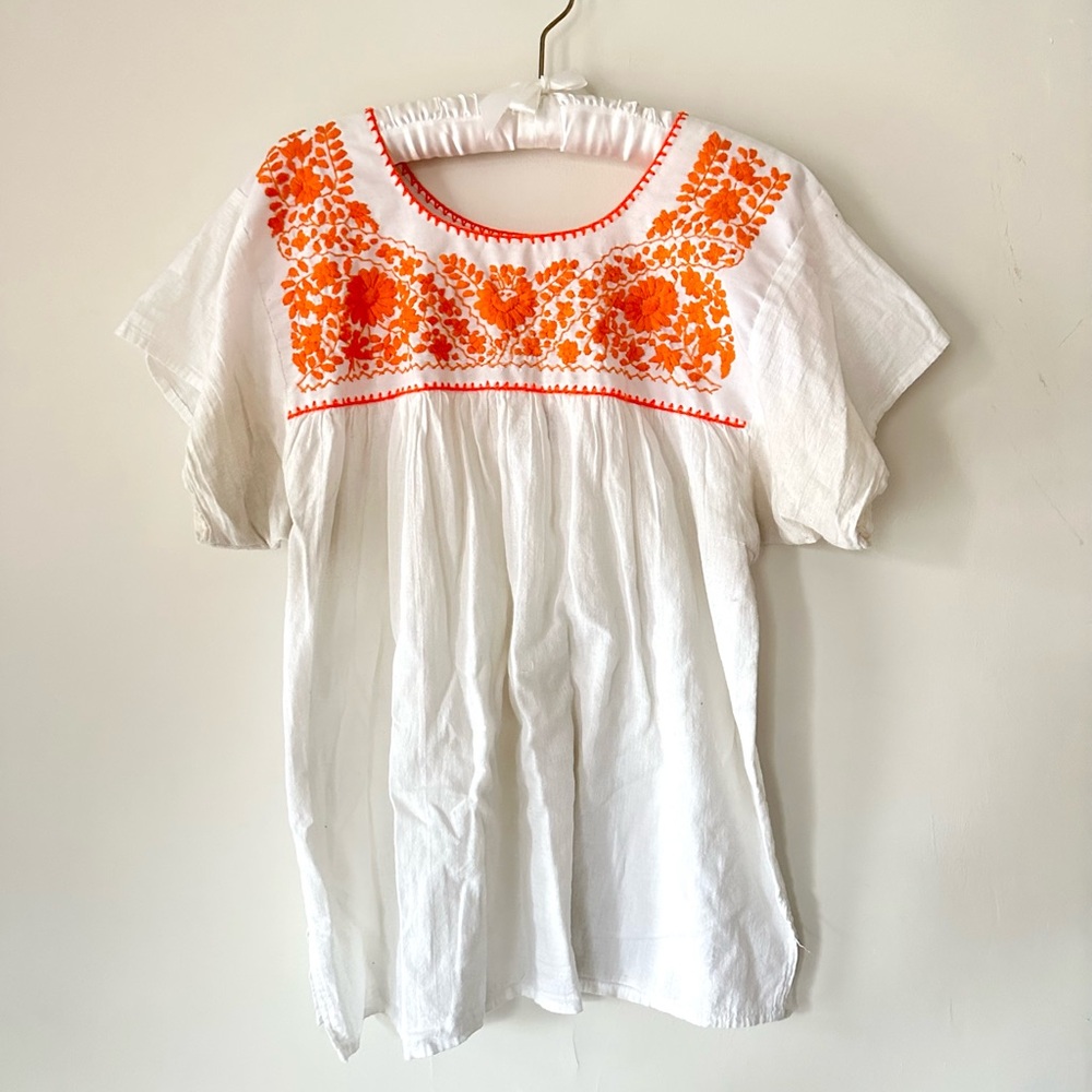 Orange Floral Mexican Embroidered Top